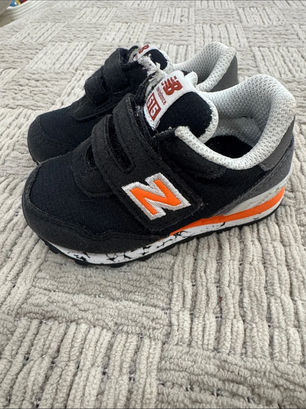 New Balance Toddler Black and Orange Velcro Sneakers